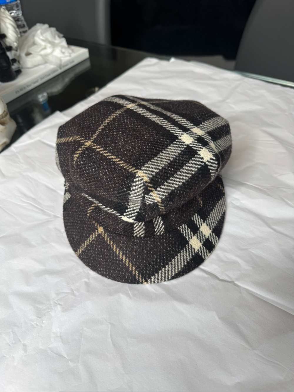 Vintage Burberry Wool Nova Check Newsboy Cap. Medium. NWOT